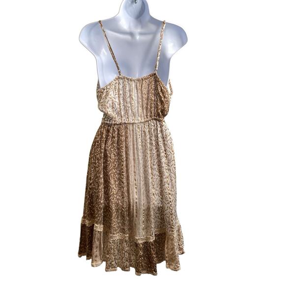 Zury Women's Cream Print Boho Mini Dress Free Size Coquette Lace Detail Flowy - Picture 2 of 10